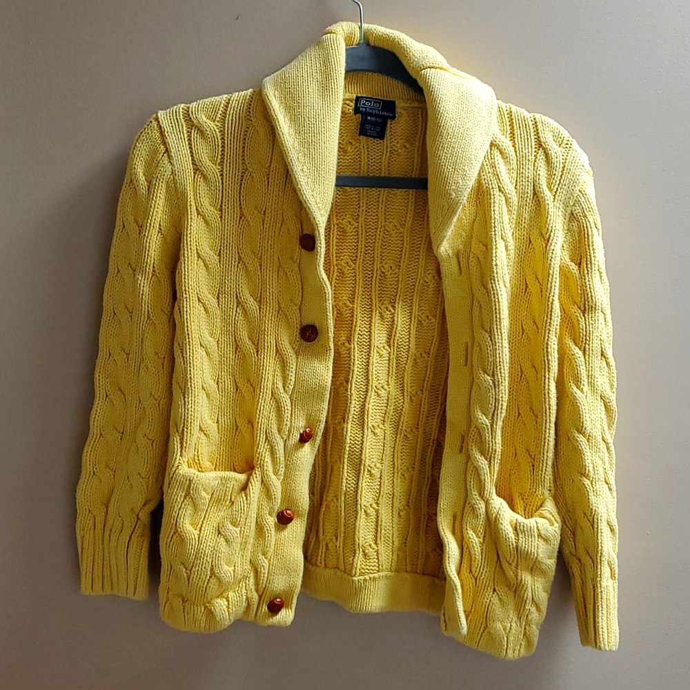 POLO by Ralph Lauren kids boys cardigan  M medium 10- 12 Yellow